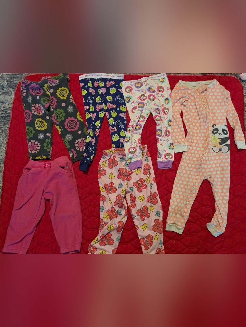girls pajama & lounge pants lot with carter’s panda sleeper 6 pieces